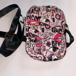 Trendy Pink Graffiti Graphic “Girls Just Want To Have Fun”Crossbody Bag